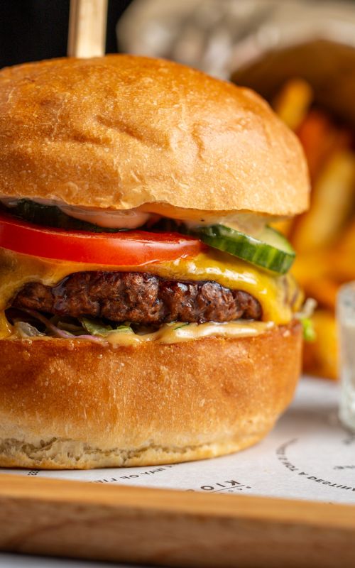 Veggie burger with french fries